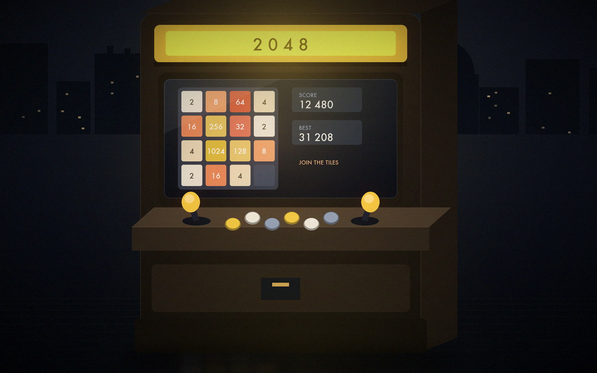 Illustration of an arcade cabinet showing a grid of numbered sliding tiles